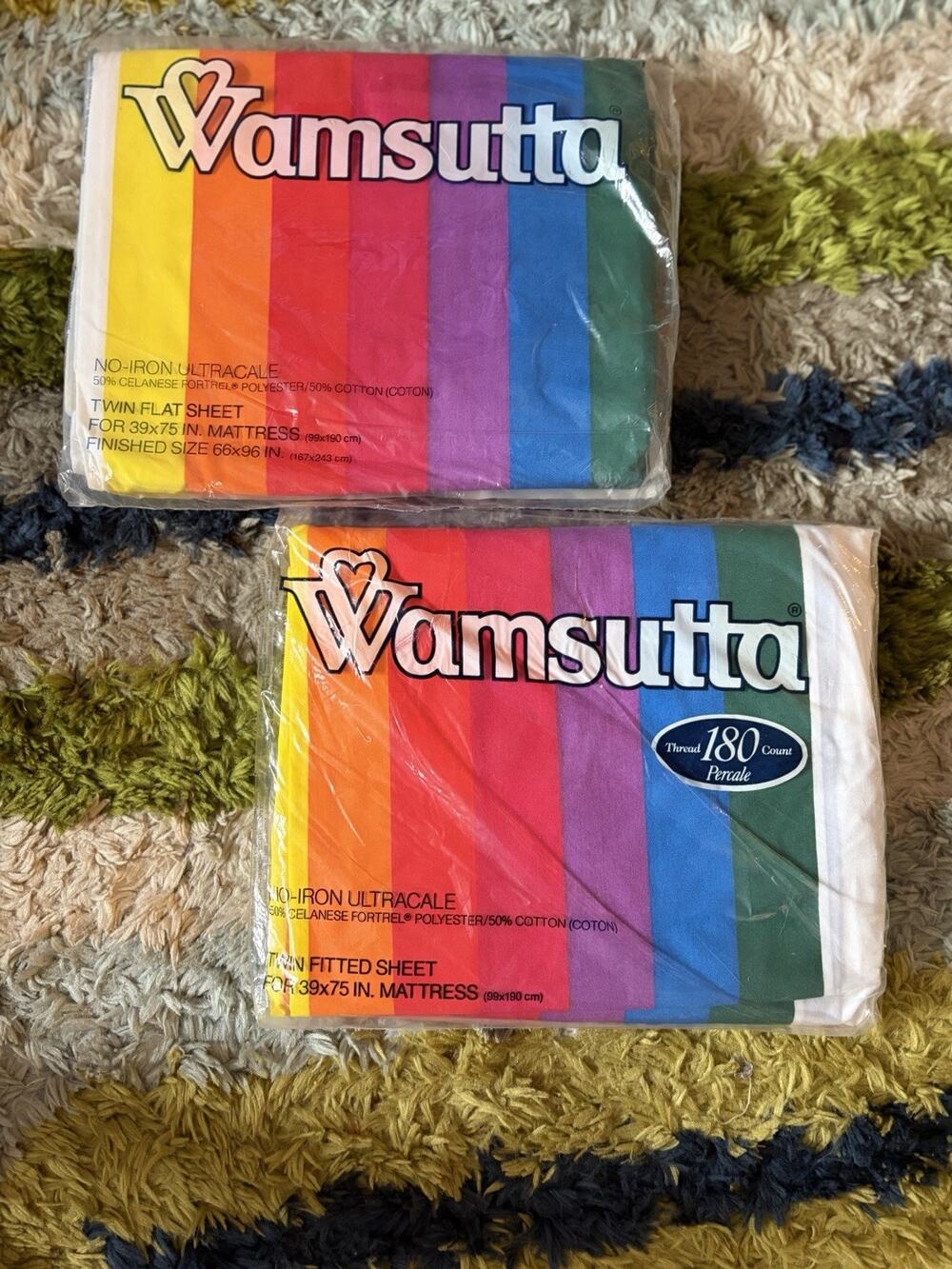 Vintage Wamsutta Tomorrow's Rainbow 1 Twin Flat & 1 Fitted Sheet 1980s New NOS
